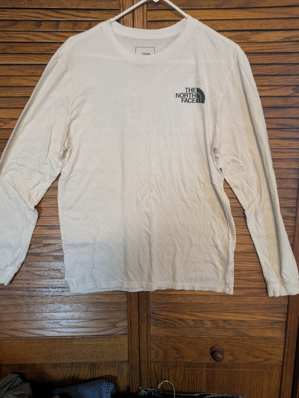 The North Face Men's Long Sleeve White Tee Shirt Back Logo Size Medium